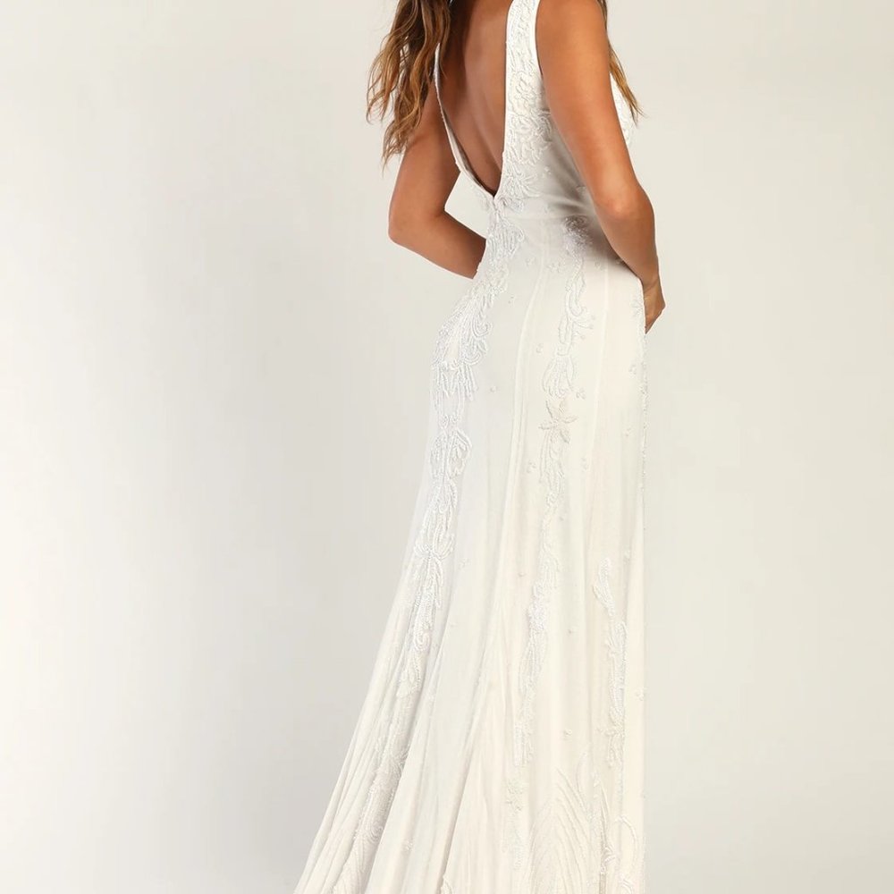 Lulus Bridal Wedding Gown Passionate Romance Beaded Mermaid Wedding Dress Small